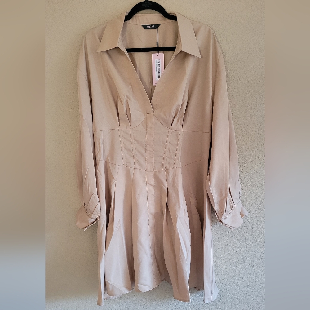 Beige Long-Sleeve Dress Size 2xl